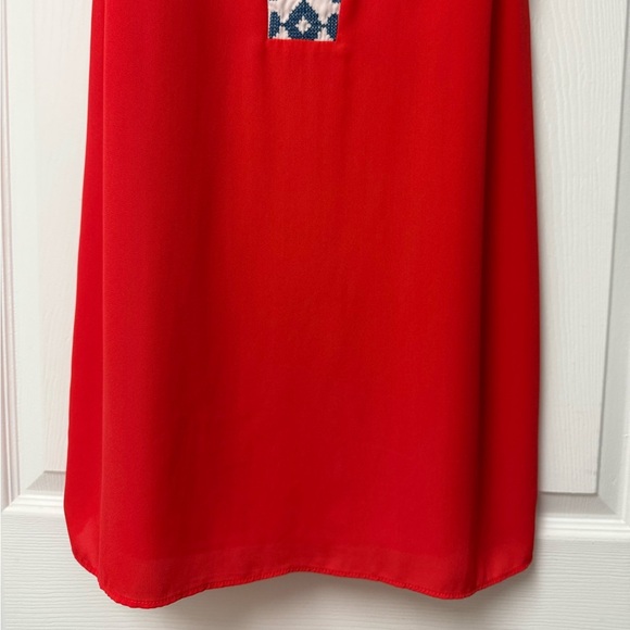 THML Women’s Orange Red Keyhole Halter Blue Embroidered Shift Dress Size M - Picture 6 of 11